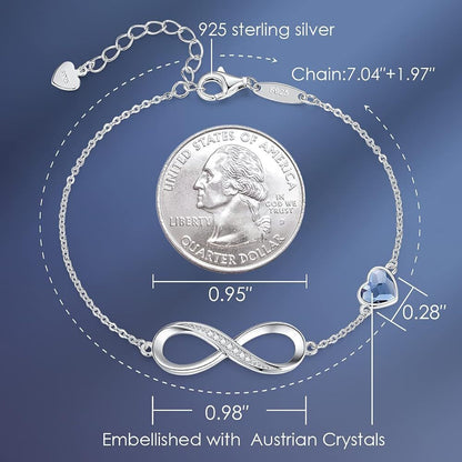 Pulsera clásica de plata de ley S925 con ocho palabras Infinite Eternal para mujer