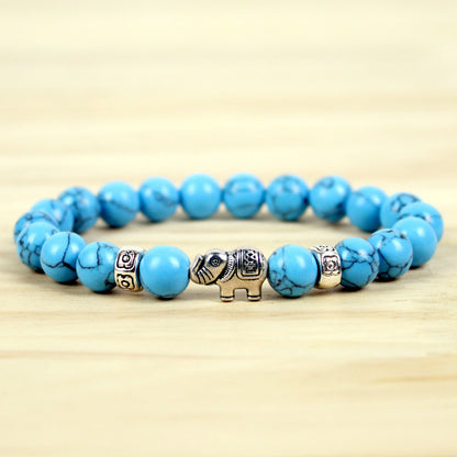 8mm Natural Volcanic Rock Colorful Stone Elephant Bracelet For Men