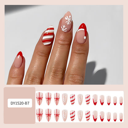 24 piezas de uñas postizas navideñas con diseño de copos de nieve a rayas para fiestas, bailes o ropa festiva