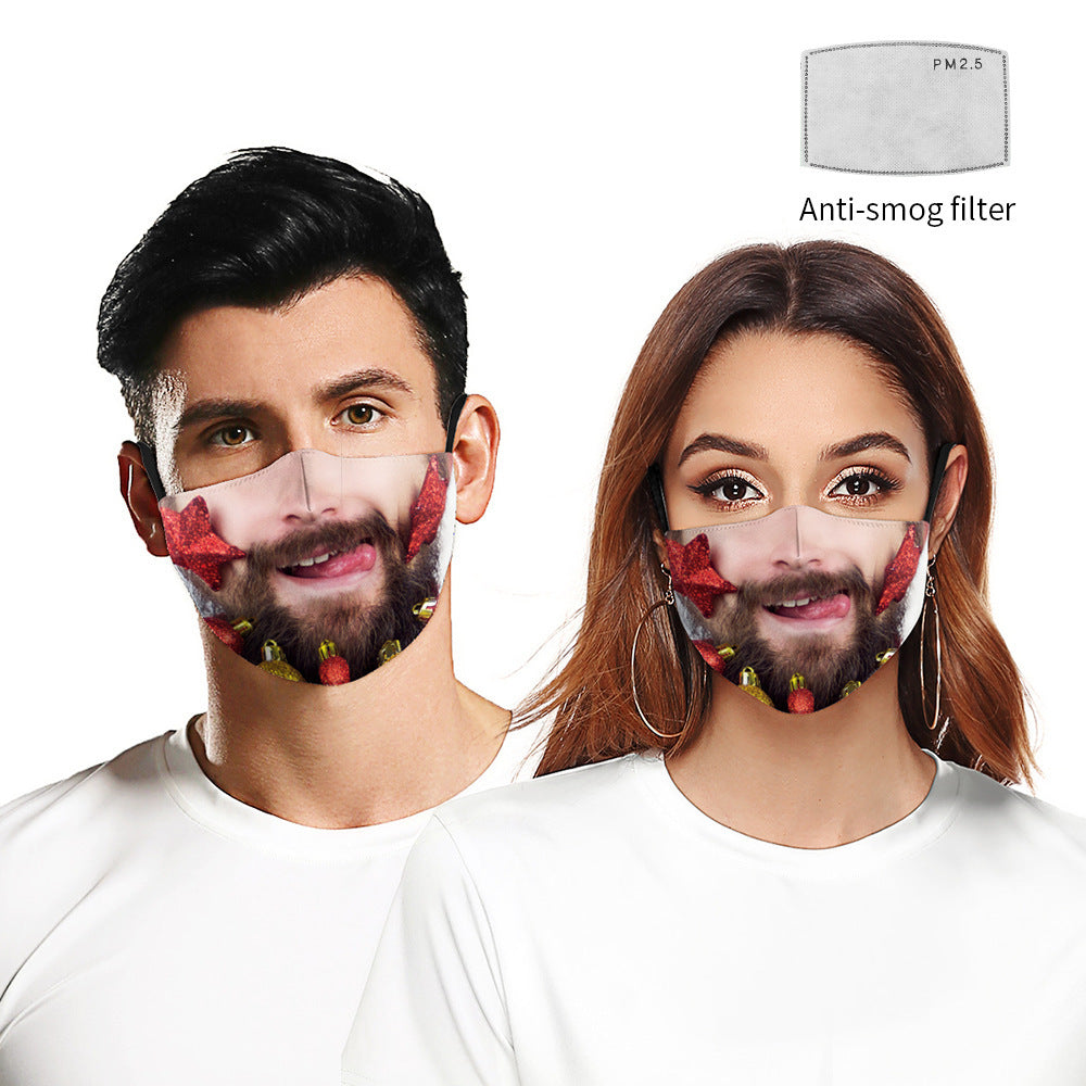 Mascarilla antipolvo creativa de doble capa con impresión digital de barba navideña