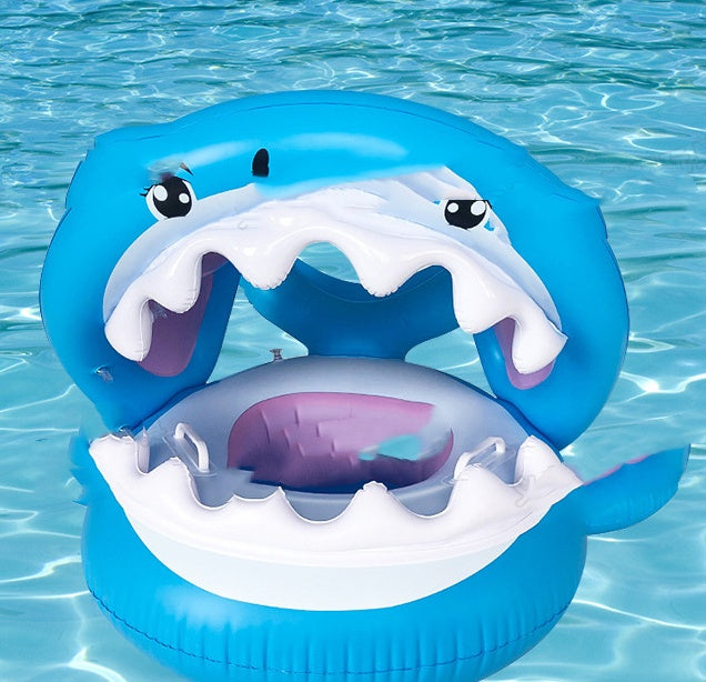 Inflatable Swimming Ring For Kids With Awning Shark Seat Ring Baby Float For Swimming Pool Toys Seat Removable Water Ring