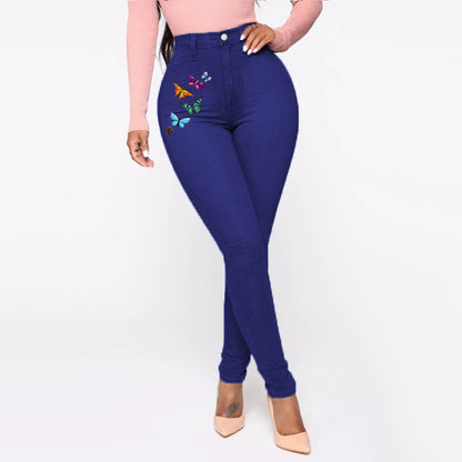 Pantalones vaqueros con estampado de mariposas para mujer, estilo europeo y americano, cintura alta