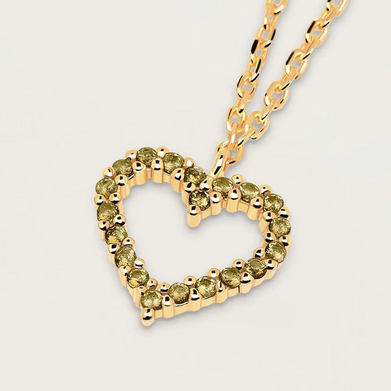 Full Diamond Hollow Heart Pendant Necklace