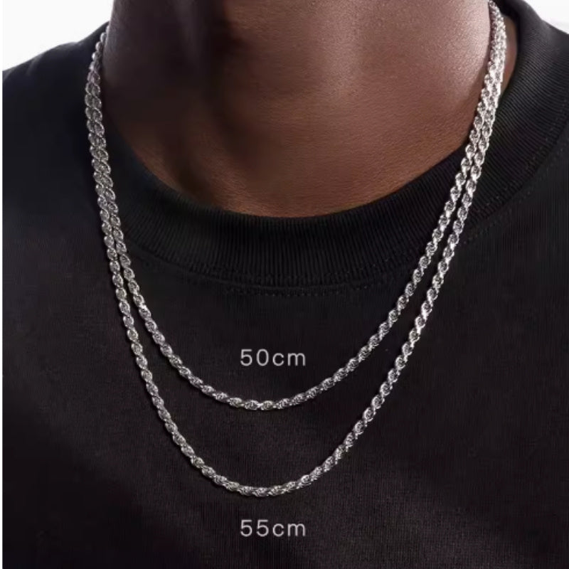 S925   Sterling Silver Plated Fried Dough Twists Chain Necklace For Men And Women