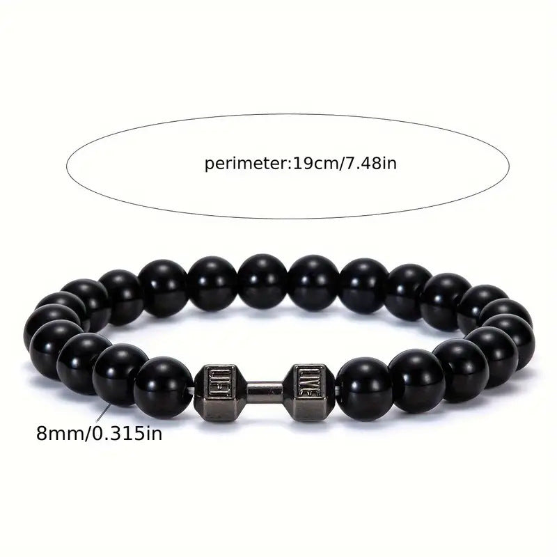 Pulsera elástica de plata con mancuernas de aleación negra brillante para hombre