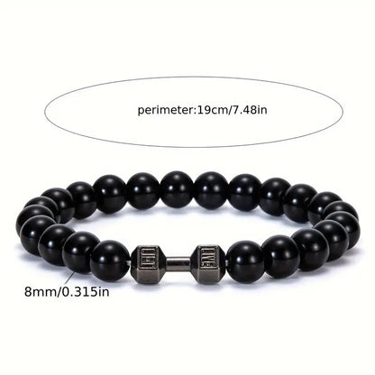 Pulsera elástica de plata con mancuernas de aleación negra brillante para hombre