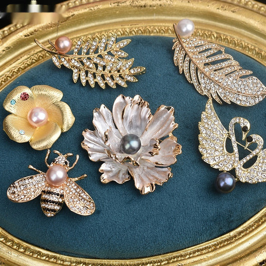 Broche de perlas de alta gama, sencillo, vintage, con adorno de perlas