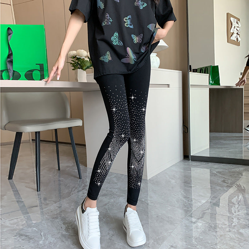 Leggings con brillantes diamantes de imitación para mujer