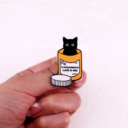 Black Cat Medicine Bottle Brooch Anti-depression Medical Prescription Badge