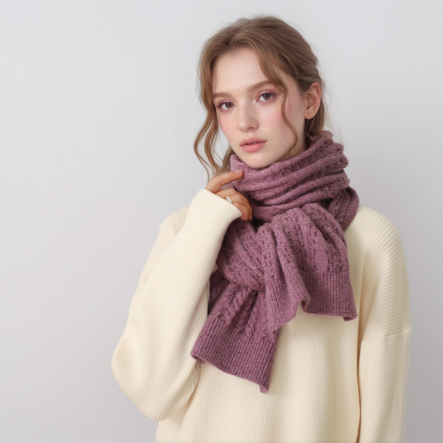 Bufanda de lana gruesa y cálida de estilo europeo y americano para otoño e invierno, bufanda de punto con textura de color sólido y cachemira artificial