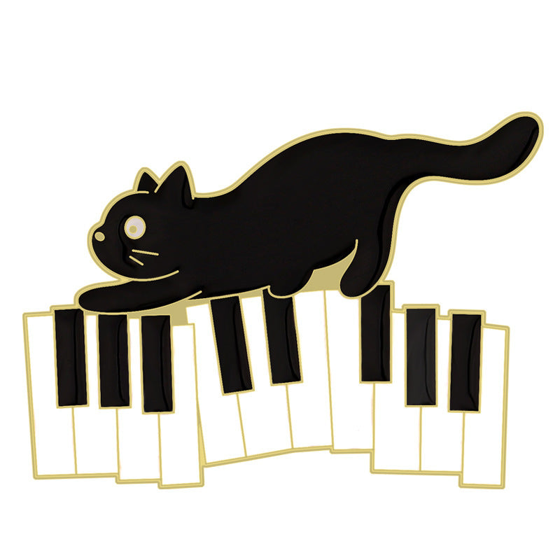 Cute Black Cat Piano Notes Alloy Brooch