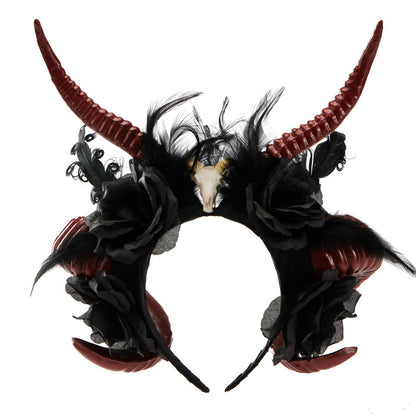 Gothic Dark Devil Horn Skull Halloween Red Antelope Horn Headband