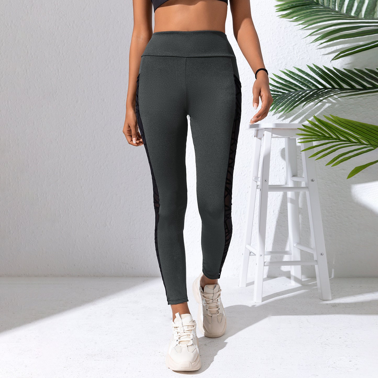 Pantalones de yoga de talla grande con costuras de malla para realzar la cadera y moldear el abdomen, para deportes y fitness