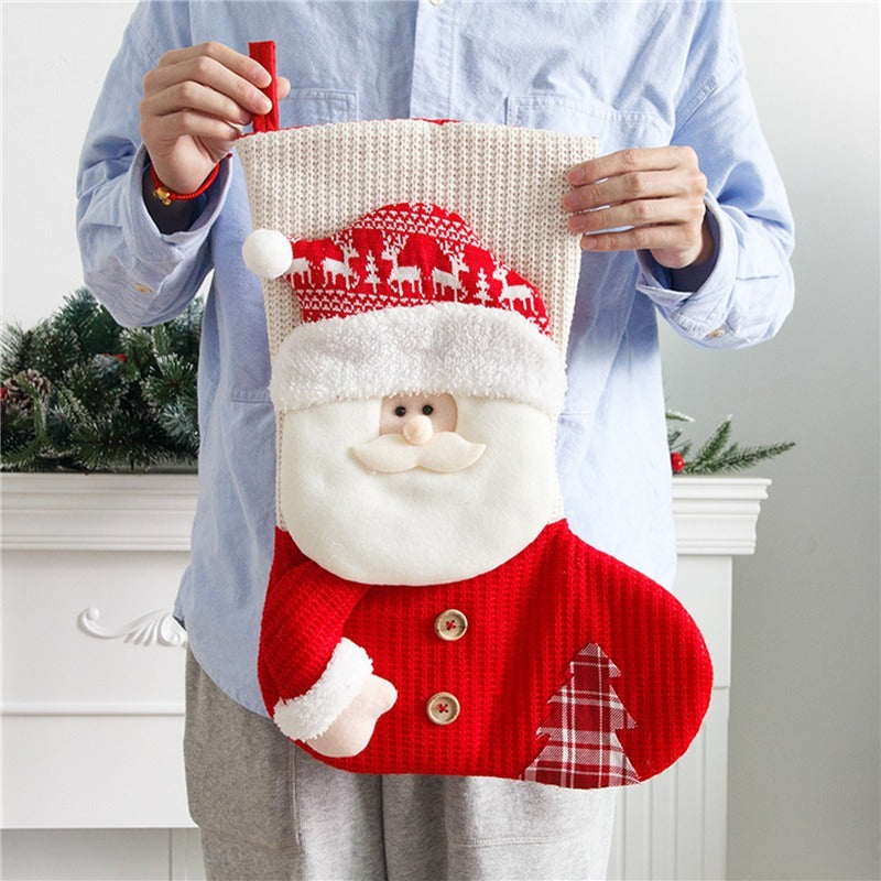 Medias navideñas grandes de punto rojo y blanco, calcetines de Papá Noel para decoración de chimenea, bolsas de regalo de Navidad, porta caramelos, decoración para el hogar 