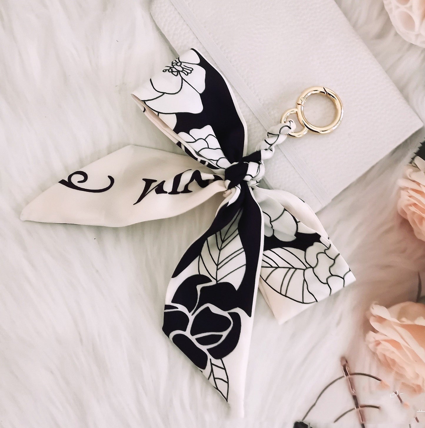 Camellia Silk Scarf Bow Keychain Pendant