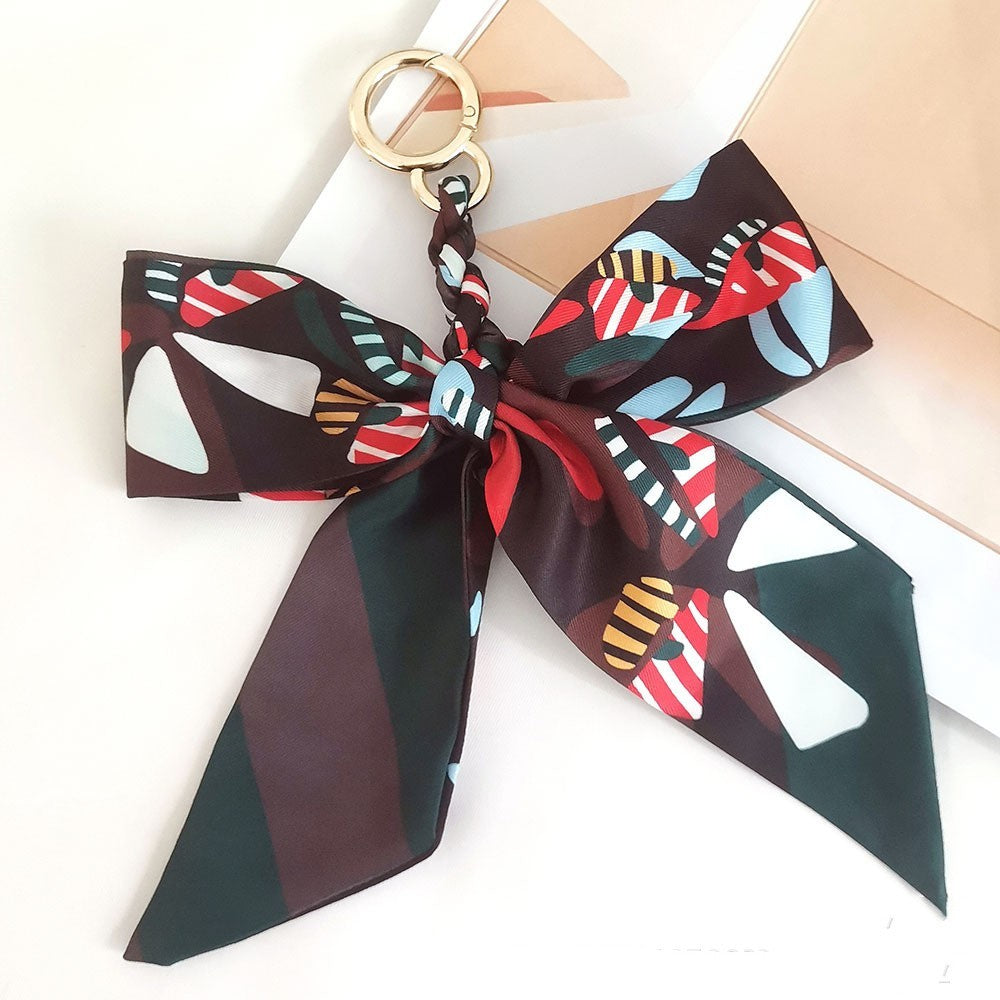 Camellia Silk Scarf Bow Keychain Pendant