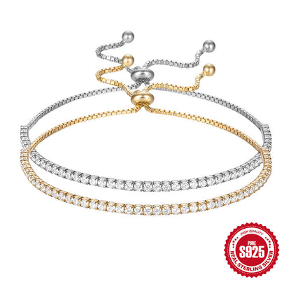 Pulsera de mujer de plata esterlina S925 de moda con circonitas de tenis de una sola fila, elegante y combinable