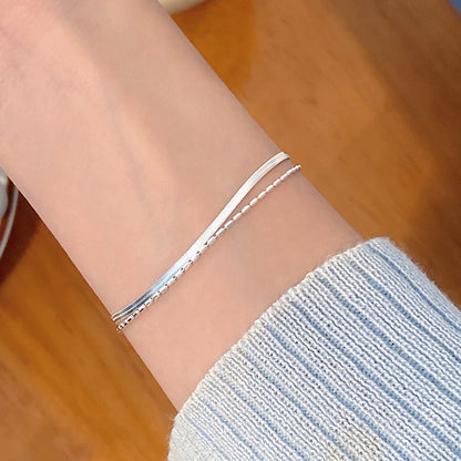 Pulsera de cadena de doble capa con huesos de serpiente y viento frío de plata 925 para mujer