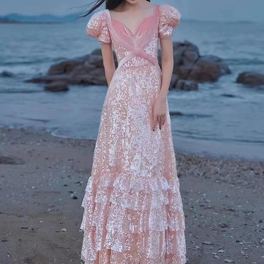 Vestido de noche rosa para mujeres de lujo de alta gama