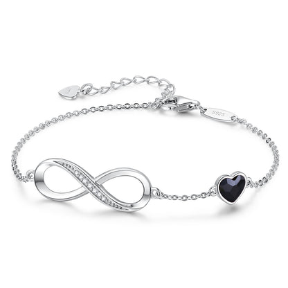 Pulsera clásica de plata de ley S925 con ocho palabras Infinite Eternal para mujer