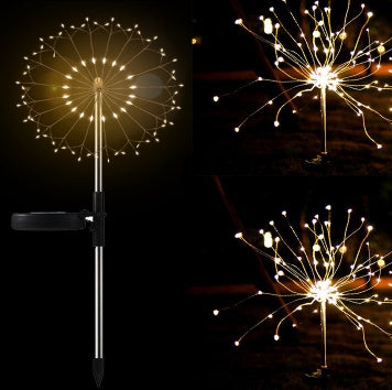 Nueva cadena de luces LED de fuegos artificiales solares con enchufe de tierra, cable de cobre, decoración de jardín al aire libre, luces de estrellas, luces navideñas