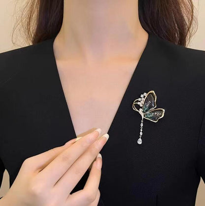 Exquisite Translucent Butterfly Tassel Brooch