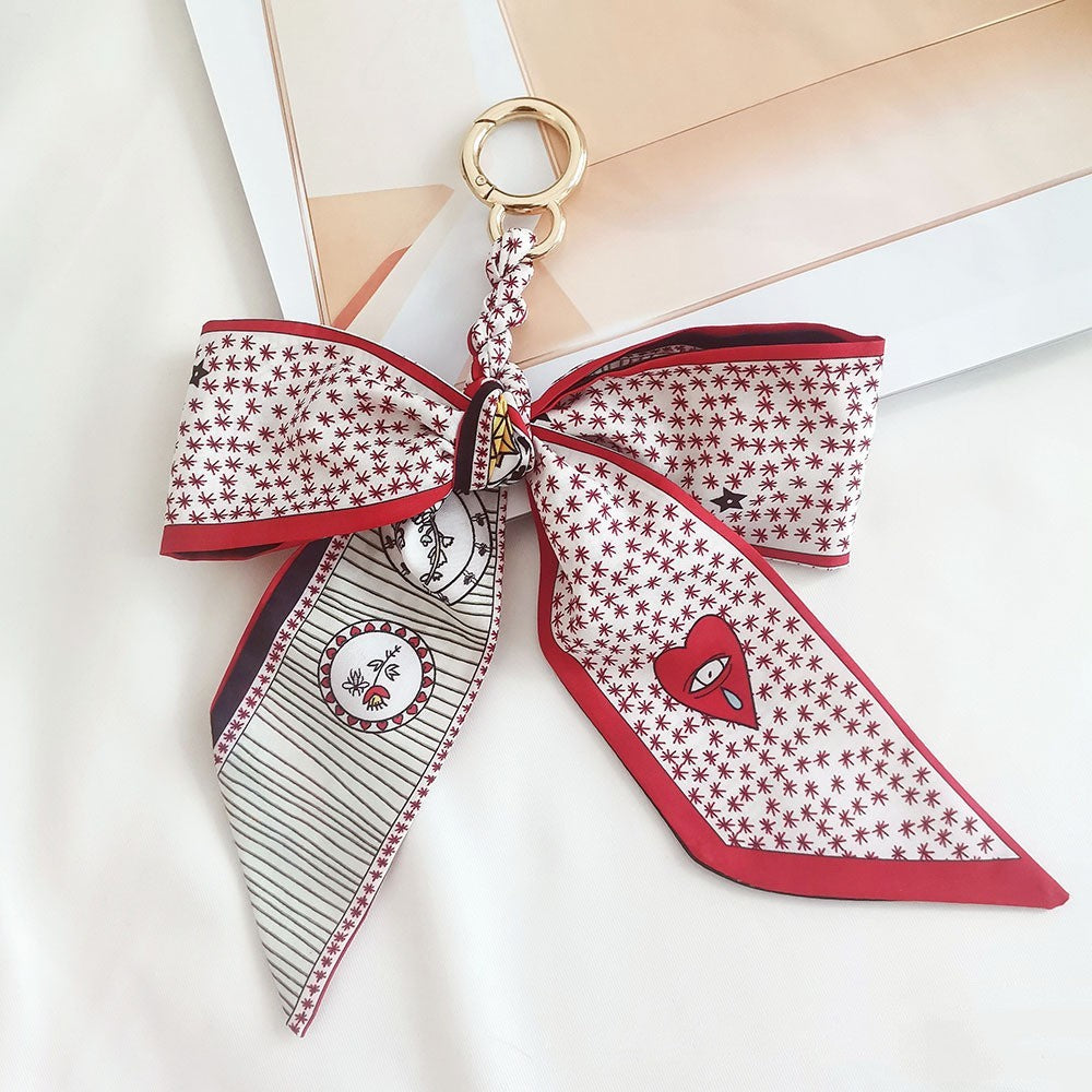 Camellia Silk Scarf Bow Keychain Pendant