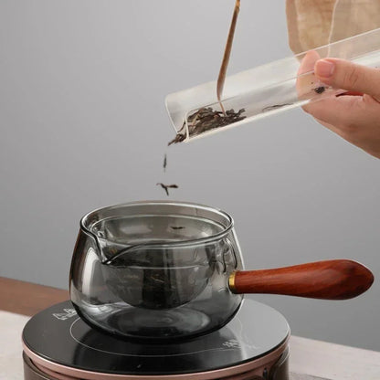 Tetera de vidrio resistente al calor, giratoria y semiautomática, para preparar té con infusor y mango de madera, accesorios para el hogar, oficina y cocina