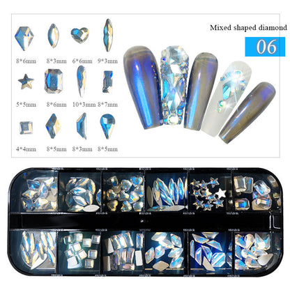 Boxed Flat Bottom Shaped Diamonds Colored Glass Rhinestone Nail Art