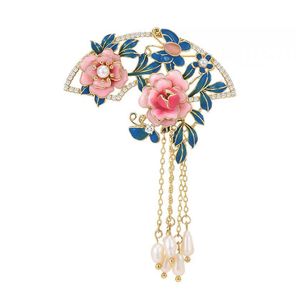 Silk Flower Peony Flower Brooch Vintage Hairpin