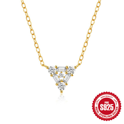 S925 Sterling Silver Personalized Triangle Diamond Short Necklace For Ladies Necklace