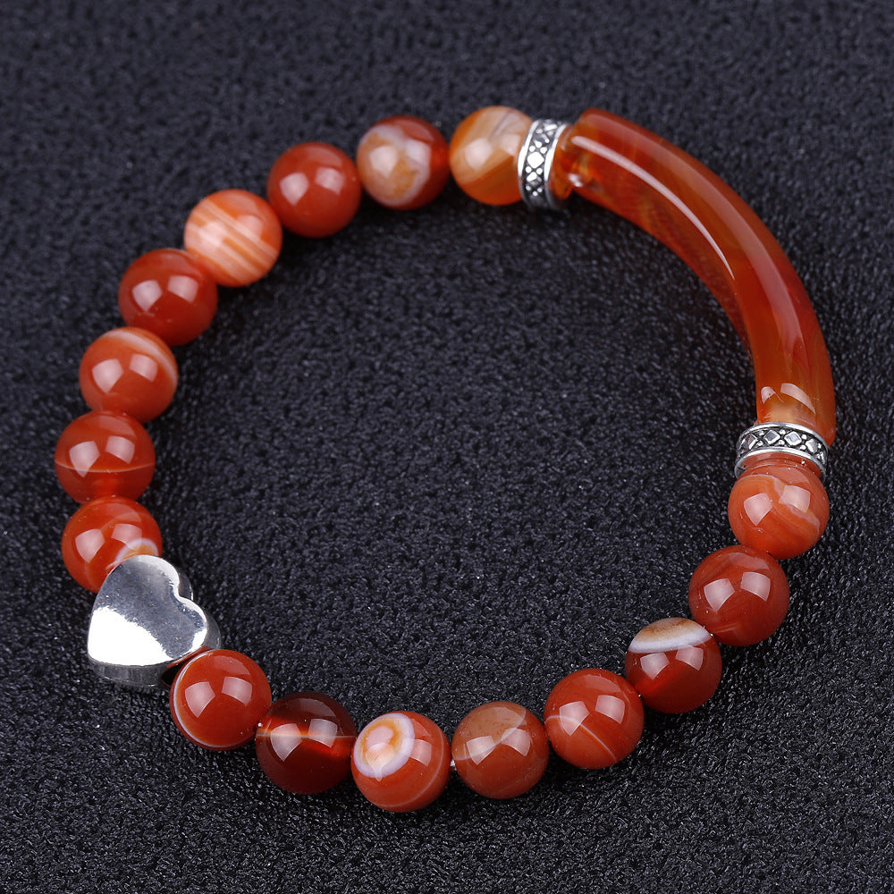 Pulsera de moda con corazón de ágata roja a rayas para mujer