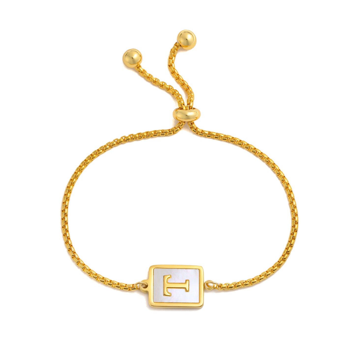 Pulsera ajustable de acero inoxidable con letras inglesas cuadradas doradas