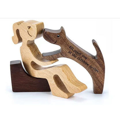 Figura de bricolaje, adorno de perro de madera, escultura, decoración del hogar, escultura de madera de un hombre y un perro, regalos de Navidad, modelo de decoración