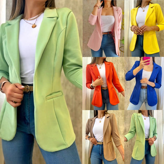 Abrigo tipo blazer de manga larga minimalista de color liso con cuello