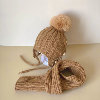 Conjunto de dos piezas de gorro y bufanda para niños, traje de bebé coreano