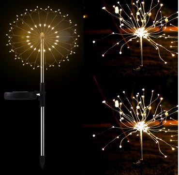 Nueva cadena de luces LED de fuegos artificiales solares con enchufe de tierra, cable de cobre, decoración de jardín al aire libre, luces de estrellas, luces navideñas