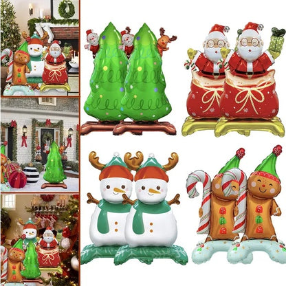 8 Christmas Aluminum Foil Balloons, Santa Claus Snowman Gingerbread Man Tree Polyester Film Balloons, Three-dimensional Christmas Balloon Decorations For Christmas New Year Party Decoration Supplies