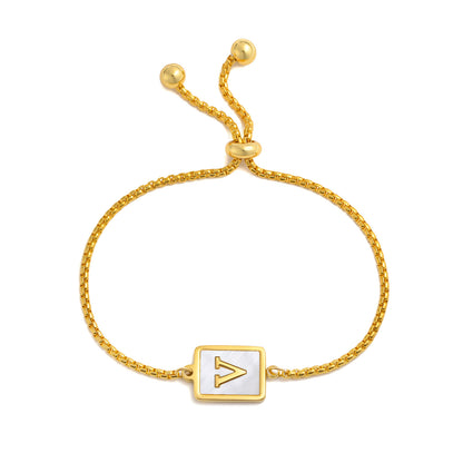 Pulsera ajustable de acero inoxidable con letras inglesas cuadradas doradas