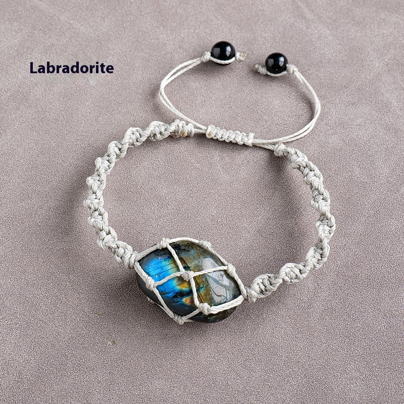 Pulsera de malla con piedra rodante de cristal natural