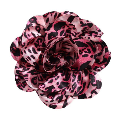 French Satin 19cm Fabric Exaggerated Leopard Large Flower Brooch