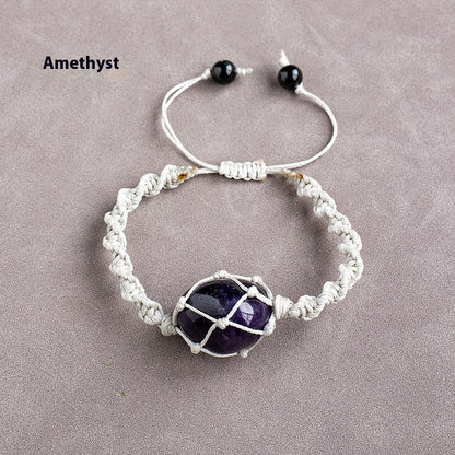 Pulsera de malla con piedra rodante de cristal natural