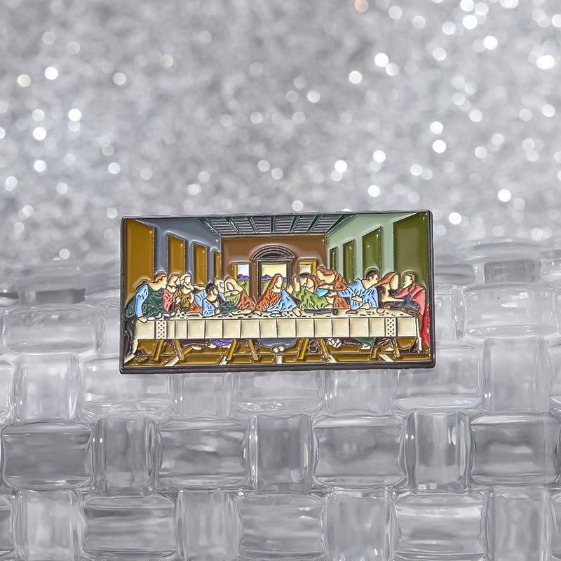 Art Oil Painting Last Supper Metal Brooch Accessories