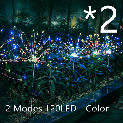 Nueva cadena de luces LED de fuegos artificiales solares con enchufe de tierra, cable de cobre, decoración de jardín al aire libre, luces de estrellas, luces navideñas