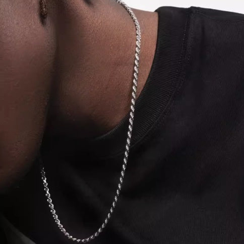 Collar de cadena con forma de masa frita bañada en plata de ley S925 para hombres y mujeres