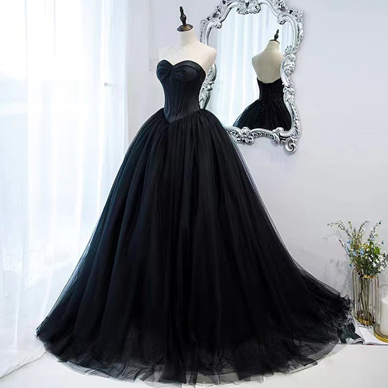 Vestido de noche negro que se puede usar como anfitrión de cumpleaños, ligero, lujoso, nicho, pecho largo