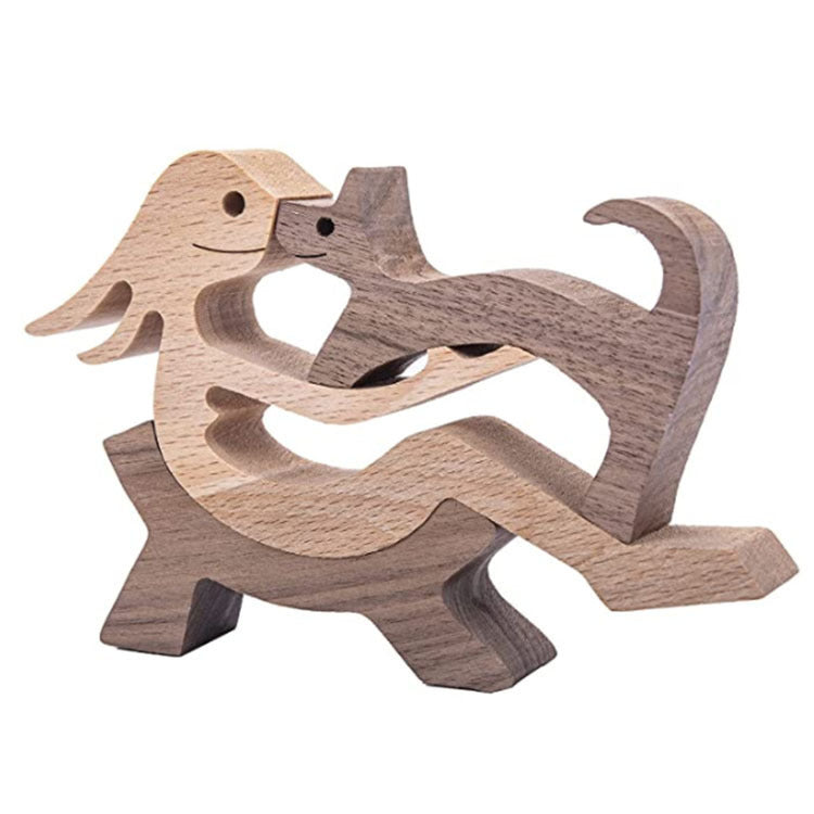 Figura de bricolaje, adorno de perro de madera, escultura, decoración del hogar, escultura de madera de un hombre y un perro, regalos de Navidad, modelo de decoración