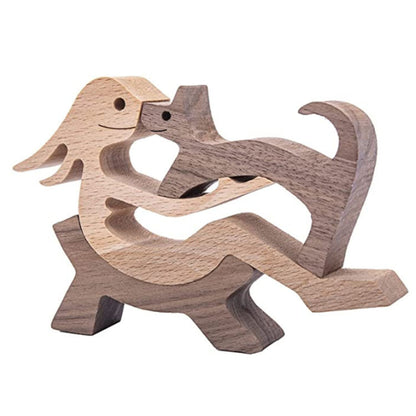 Figura de bricolaje, adorno de perro de madera, escultura, decoración del hogar, escultura de madera de un hombre y un perro, regalos de Navidad, modelo de decoración