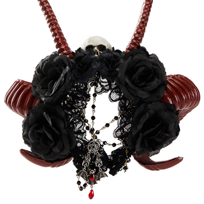 Gothic Dark Devil Horn Skull Halloween Red Antelope Horn Headband