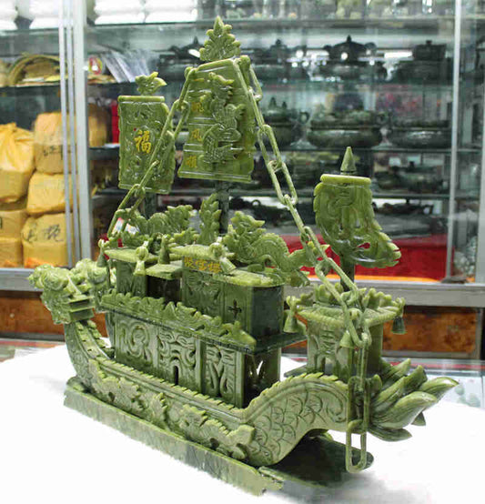 Talla de jade del tesoro, adornos de barco de dragón de jade del sur, adornos para el hogar, adornos de regalo de empresa